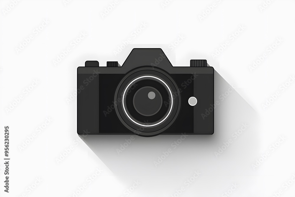 Stylish black camera with a sleek, modern design and shadow effect. Stylish black camera with a sleek, modern design and shadow effect.