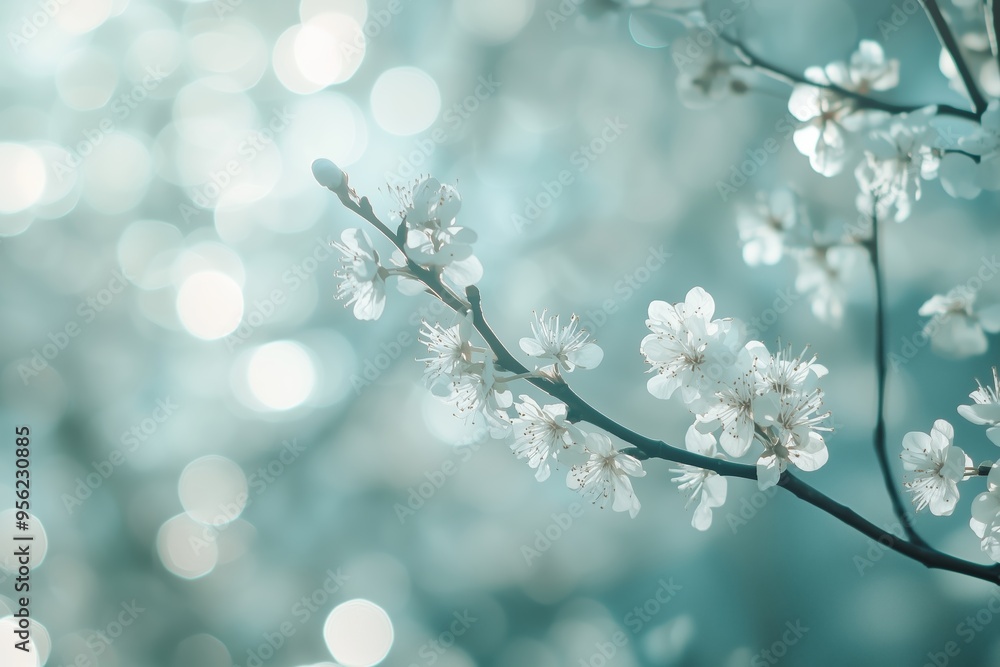 Delicate spring blossoms adorn branches in soft hues under gentle sunlight in a tranquil garden setting Delicate spring blossoms adorn branches in soft hues under gentle sunlight in a tranquil garden setting
