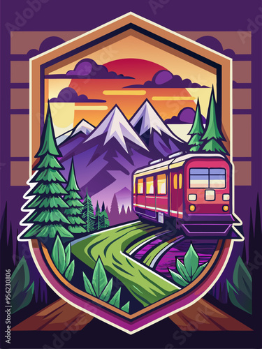 Train Journey Through Mountainous Landscape at Sunset