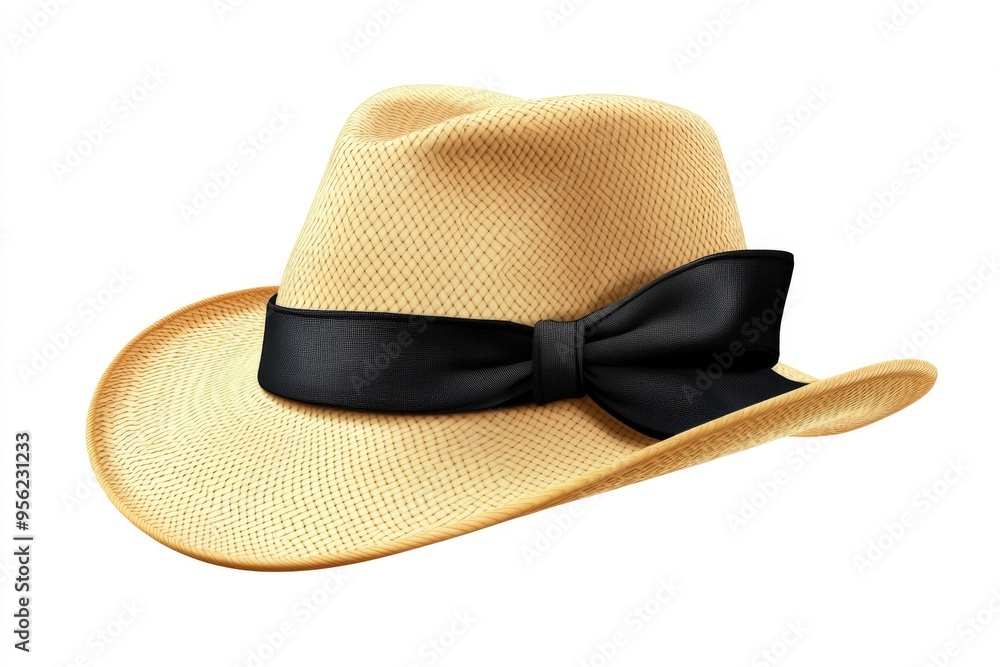 Straw hat with black ribbon for head protection. Straw hat with black ribbon for head protection.