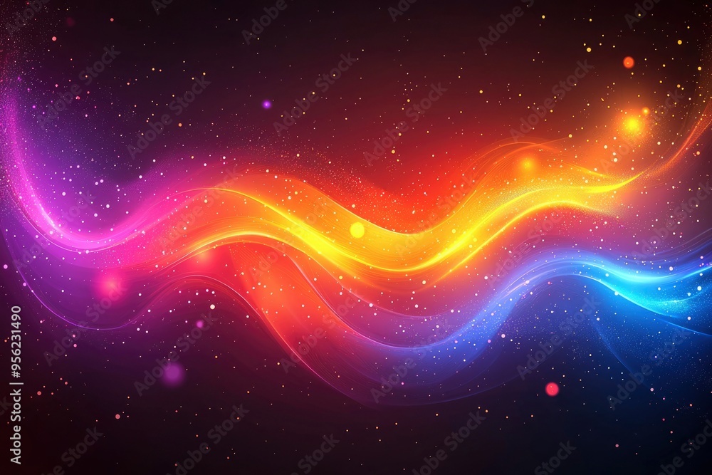 Fototapeta premium Abstract Colorful Glowing Waves with Sparkling Dust