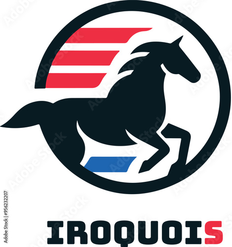 Modern black horse logo with 'Iroquois' text