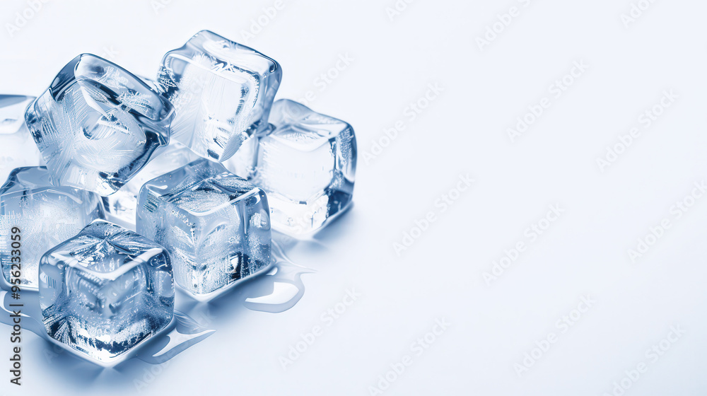 Ice Cube Arrangement, Isolated ice cubes showcase intricate patterns against a white background, minimalist design offers ample copy space for text, sharp focus highlights details. Ice Cube Arrangement, Isolated ice cubes showcase intricate patterns against a white background, minimalist design offers ample copy space for text, sharp focus highlights details.