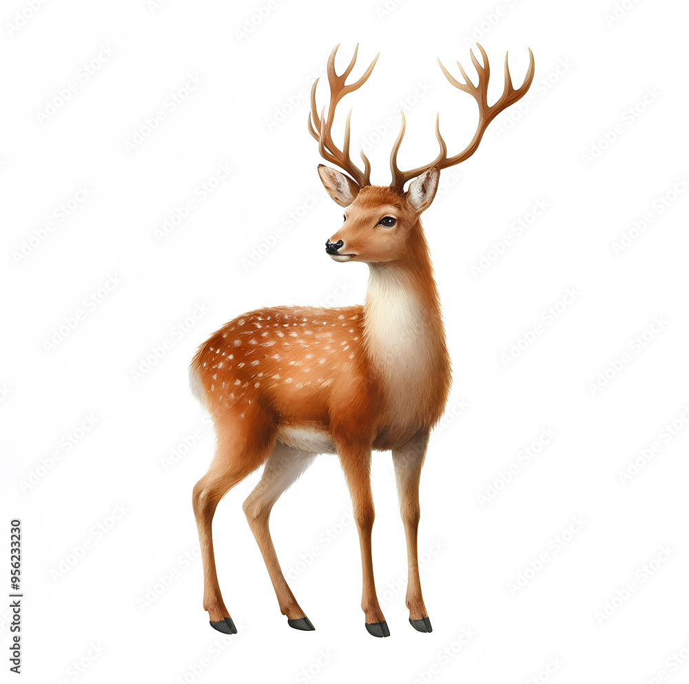 Fototapeta premium Sika deer on white background