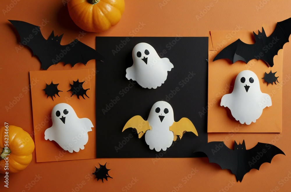Obraz premium halloween background with pumpkin and bats