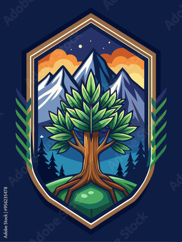 A Tree Stands Tall Before a Mountain Range at Night