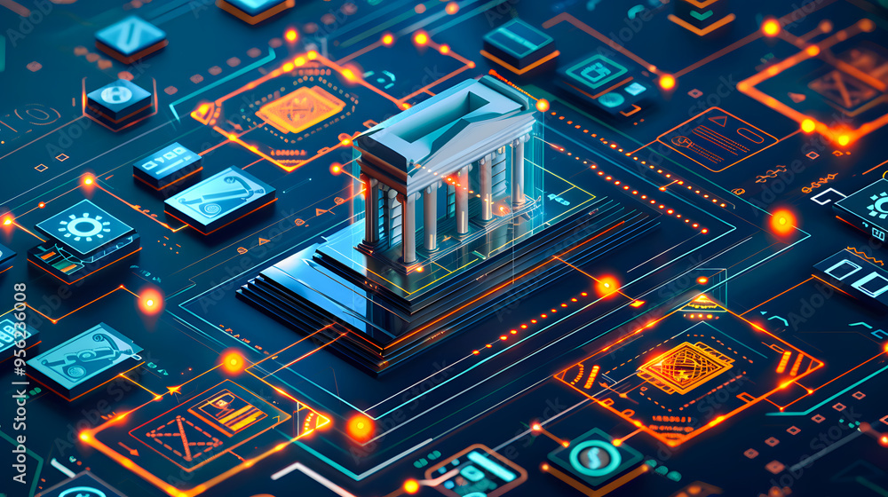 Digital banking concept, bank on digital technology network using for digital money exchange, data on cloud commercial, online banking Digital banking concept, bank on digital technology network using for digital money exchange, data on cloud commercial, online banking
