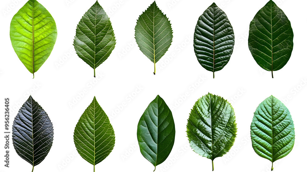Collection of Green Leaves with Detailed Veins Isolated on Transparent Background for Graphic Design Collection of Green Leaves with Detailed Veins Isolated on Transparent Background for Graphic Design
