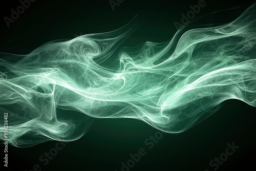 Abstract Green Smoke Swirls on a Black Background