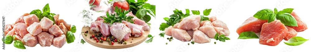 In focus image of raw chicken fillet on a white background In focus image of raw chicken fillet on a white background