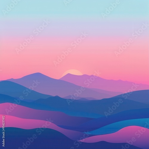 Abstract Mountain Range at Sunset with a Gradient Sky