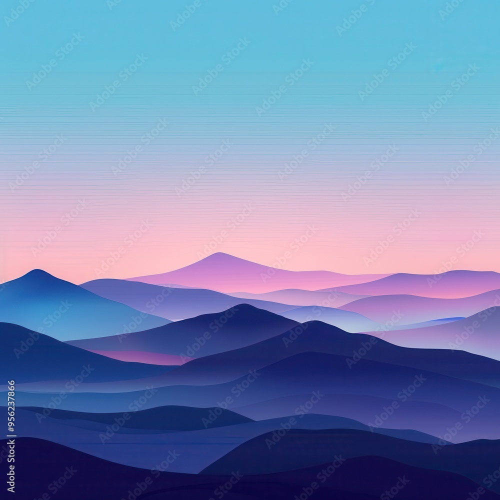Fototapeta premium Abstract Blue and Pink Mountainscape at Dusk