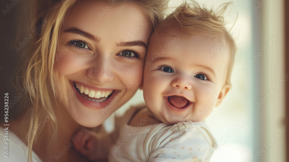 Szczęśliwa mama trzymająca niemowlę w objęciach, z wyraźnym uśmiechem na twarzy. Moment pełen miłości i wdzięczności, pokazujący ciepłe relacje rodzinne. Szczęśliwa mama trzymająca niemowlę w objęciach, z wyraźnym uśmiechem na twarzy. Moment pełen miłości i wdzięczności, pokazujący ciepłe relacje rodzinne.
