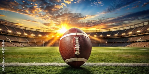 American football players competing in Super Bowl with beautiful sunset background reflected on the field