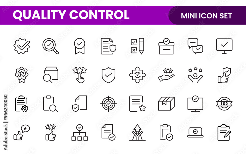 Quality Control line icon set. Included the icons as inspect, QA, qualify, quality control, check, verify, and more. Quality Control line icon set. Included the icons as inspect, QA, qualify, quality control, check, verify, and more.