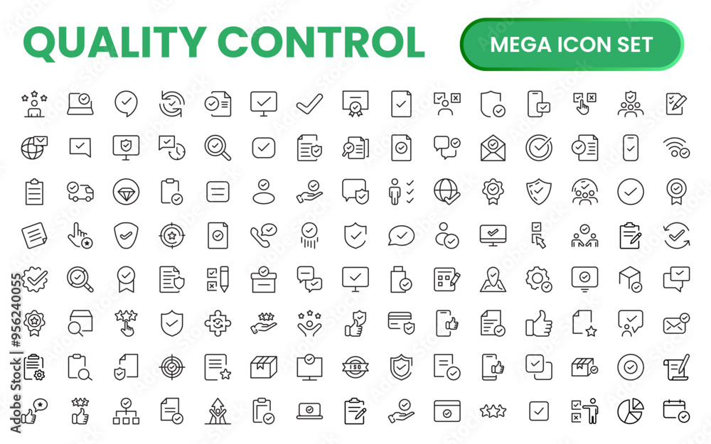 Quality Control line icon set. Included the icons as inspect, QA, qualify, quality control, check, verify, and more. Quality Control line icon set. Included the icons as inspect, QA, qualify, quality control, check, verify, and more.