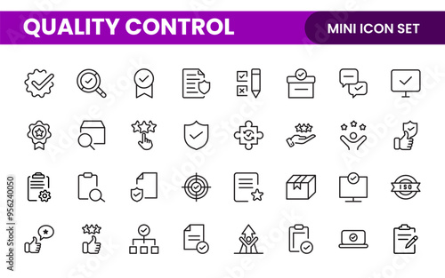 Quality Control line icon set. Included the icons as inspect, QA, qualify, quality control, check, verify, and more.