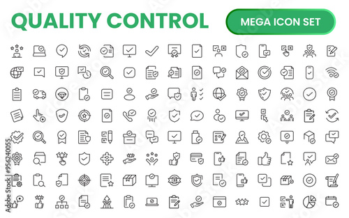 Quality Control line icon set. Included the icons as inspect, QA, qualify, quality control, check, verify, and more.