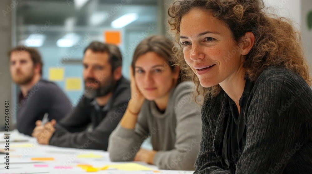Team members in a creative workshop, brainstorming ideas on paper, illustrating the power of collaborative thinking. Team members in a creative workshop, brainstorming ideas on paper, illustrating the power of collaborative thinking.