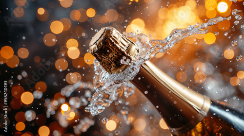 open bottle of champagne, with bubbles. The background is filled 