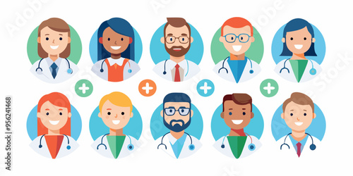 Doctors avatar set vector icon, Hospital man and women staff face vector illustration