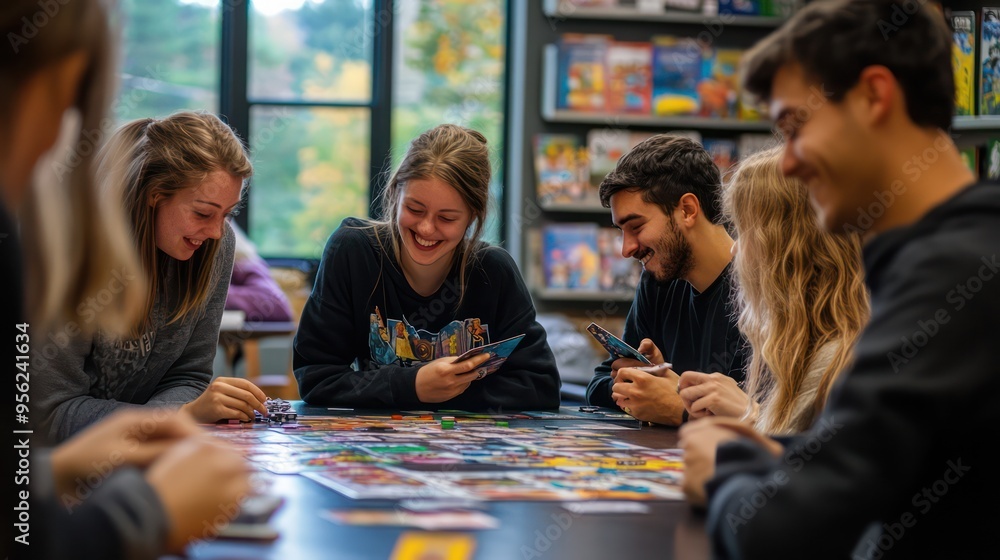 Fototapeta premium Team members working together on a large jigsaw puzzle, demonstrating patience, collaboration, and problem-solving skills.
