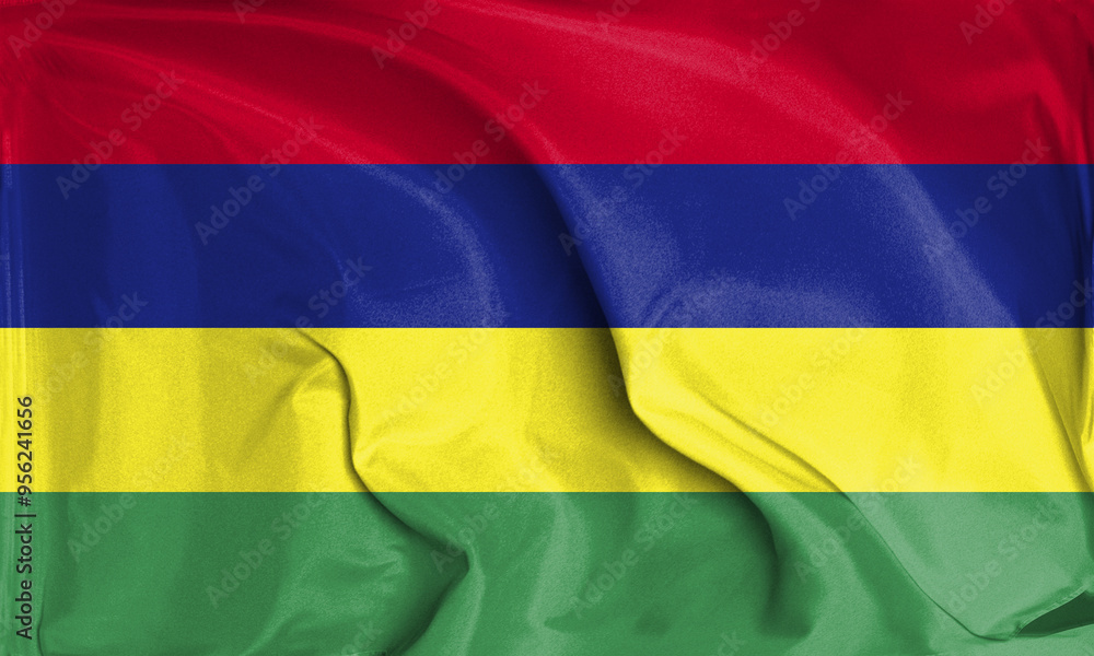Fototapeta premium An up close view of Mauritius flag flying textures