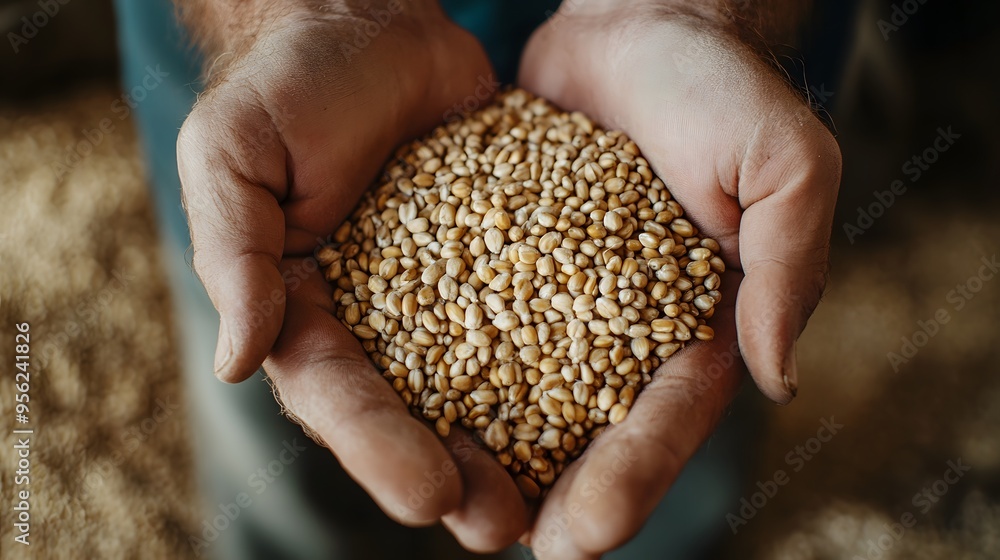 Close-up of hands holding a handful of seeds, showcasing their texture and color, symbolizing agriculture and nature. Close-up of hands holding a handful of seeds, showcasing their texture and color, symbolizing agriculture and nature.