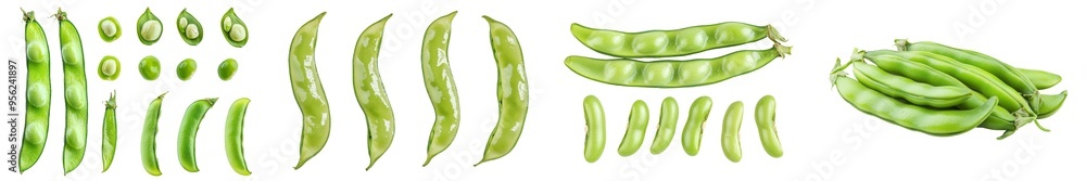 The edamame beans, green beans are isolated on a white background, fully in focus The edamame beans, green beans are isolated on a white background, fully in focus