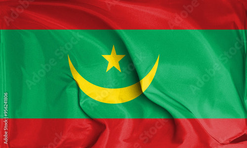 An up close view of Mauritania flag flying textures photo