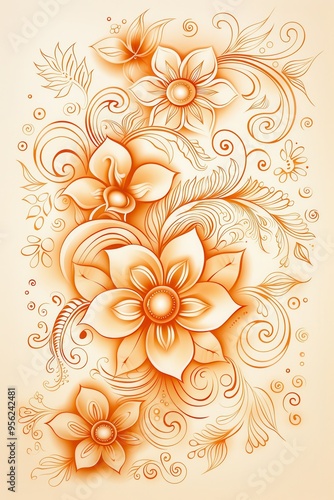 Ornate Orange Floral Design