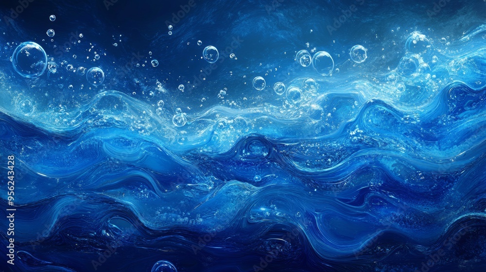 Tranquil Blue Abstract Water Waves with Bubbles and Subtle Glows, Ultra HD Serenity Tranquil Blue Abstract Water Waves with Bubbles and Subtle Glows, Ultra HD Serenity