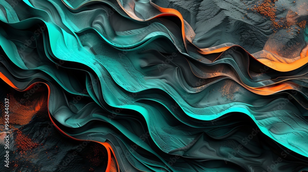 Abstract Flowing Waves with Turquoise and Orange Accents Abstract Flowing Waves with Turquoise and Orange Accents