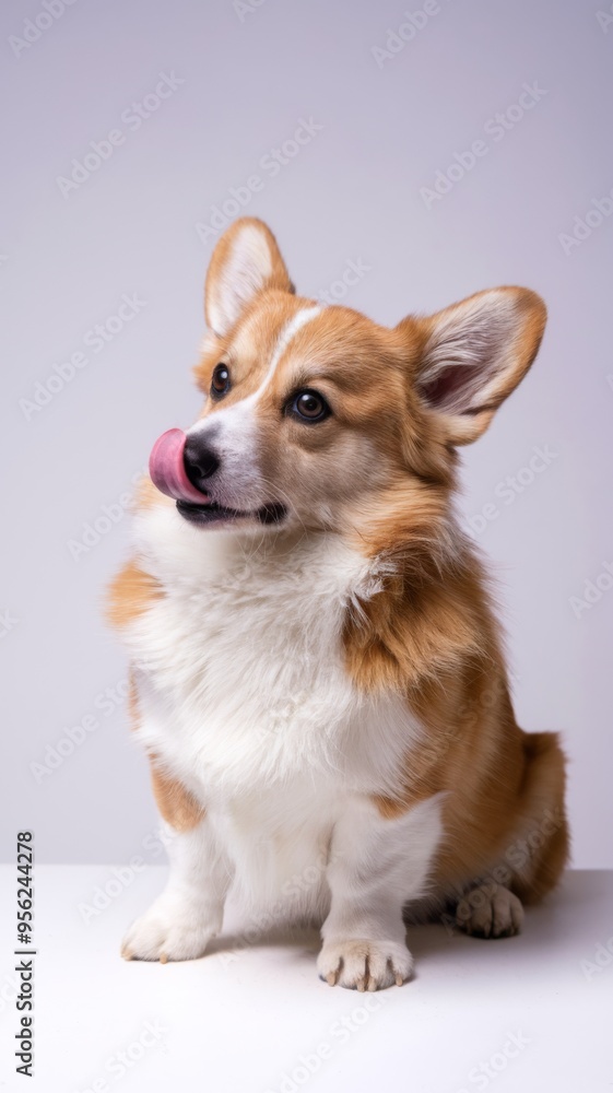 Adorable Corgi Licking Its Nose in a Cute Moment Adorable Corgi Licking Its Nose in a Cute Moment