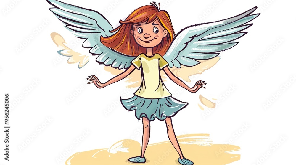 Cute cartoon character angel with wings. Nursary art. Cute cartoon character angel with wings. Nursary art.