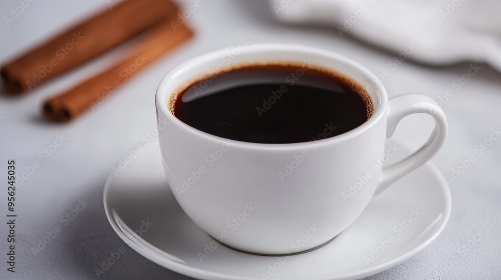 Cup of Coffee with Cinnamon Sticks on White Background Cup of Coffee with Cinnamon Sticks on White Background
