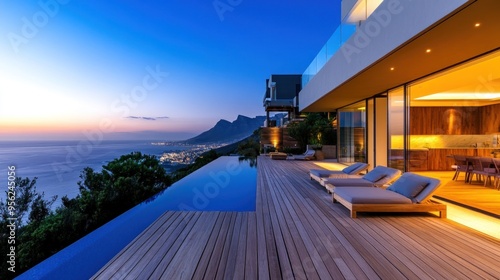 Modern Villa with Infinity Pool Overlooking Ocean and Mountain