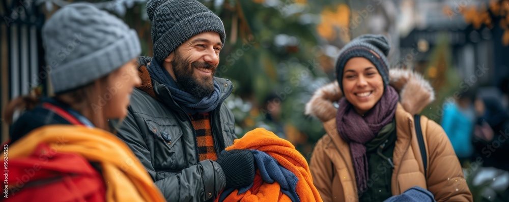 Volunteers distribute blankets and warm clothes to the homeless, enhancing community engagement and caring for the vulnerable. Volunteers distribute blankets and warm clothes to the homeless, enhancing community engagement and caring for the vulnerable.