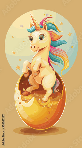 Precious Unicorn with Rainbow Emerging from Golden Egg, Symbolizing Venture Capital Funding for Startup Success in Global Business Competition