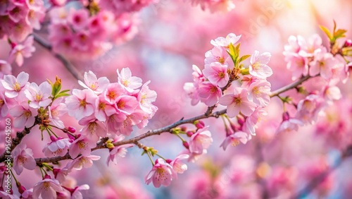 Blurry cherry blossom background with pastel colors, featuring leading lines