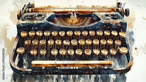 Vintage Typewriter Watercolor Illustration