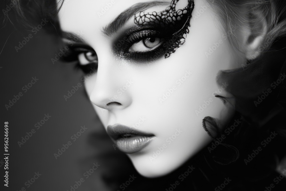 Surreal black and white portrait of woman with artistic makeup. Surreal black and white portrait of woman with artistic makeup.