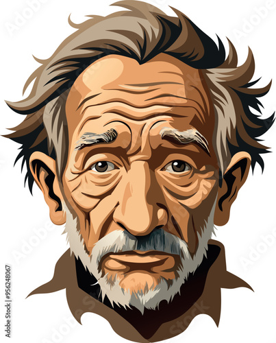 Senior man with white beard and grey hair looking forward