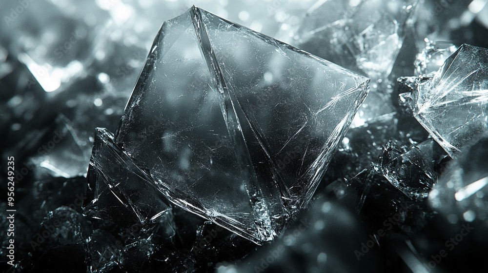 Crystalline Structure: A close-up shot of a single, perfectly formed crystal, glistening with a cool, blue light. The intricate facets of the crystal are highlighted against a backdrop of rough, black Crystalline Structure: A close-up shot of a single, perfectly formed crystal, glistening with a cool, blue light. The intricate facets of the crystal are highlighted against a backdrop of rough, black