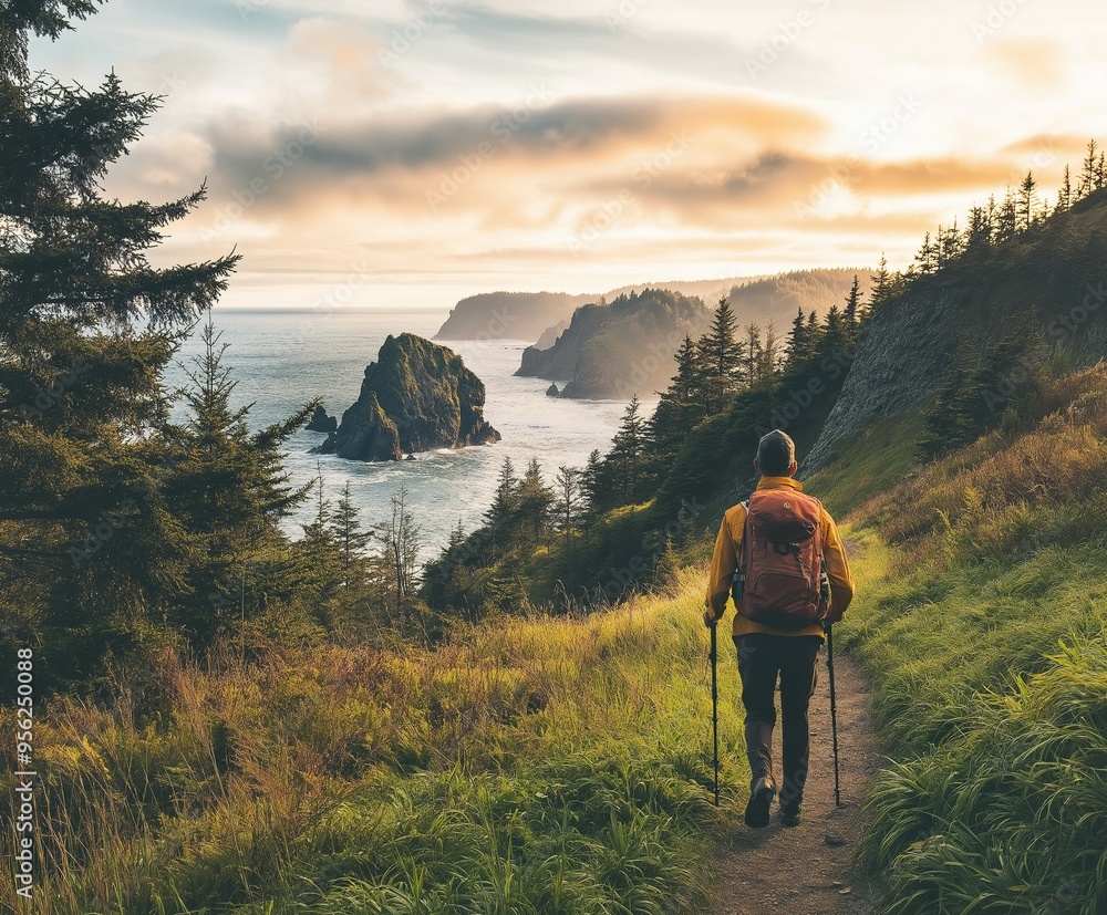 Fototapeta premium Experience the beauty of travel and adventure with this breathtaking image of a natural landscape. Capturing a scenic view of a remote mountain destination, this stunning outdoor scene highlights 