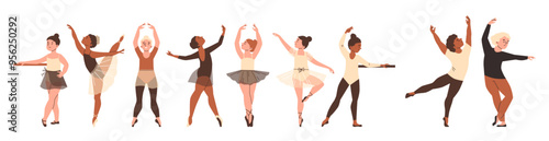Diverse ballet children poses vector set