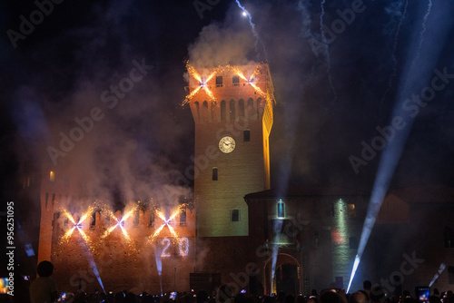 formigine ludi di san bartolomeo fire at the castle with fireworks anniversary of the saint photo