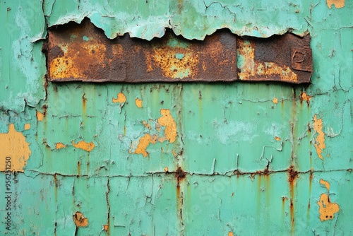 Rusted Metal Panel with Flaking Green Paint