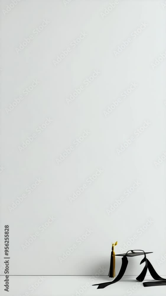 A minimalist display of a black and yellow object against a light background. A minimalist display of a black and yellow object against a light background.