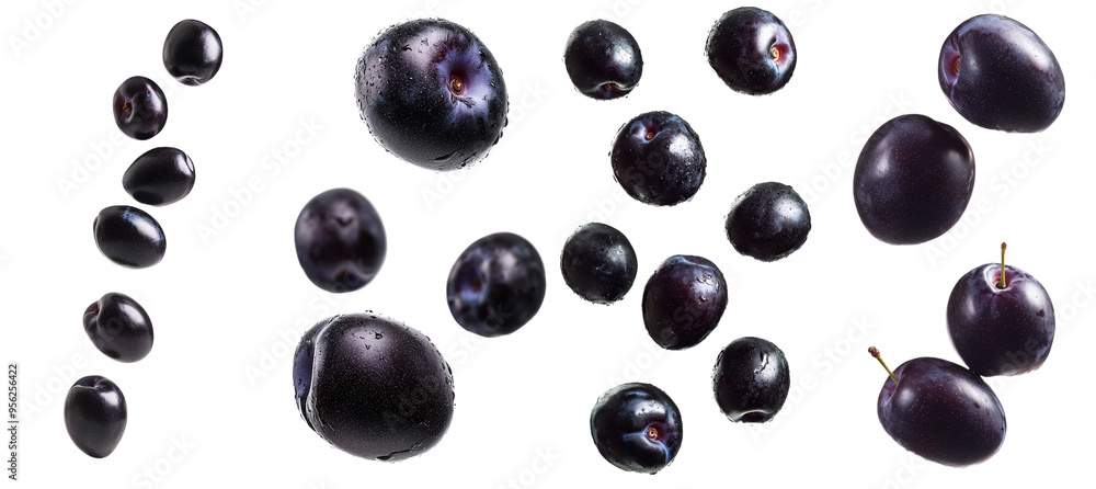 Isolated on white background, falling prunes and dried plums Isolated on white background, falling prunes and dried plums